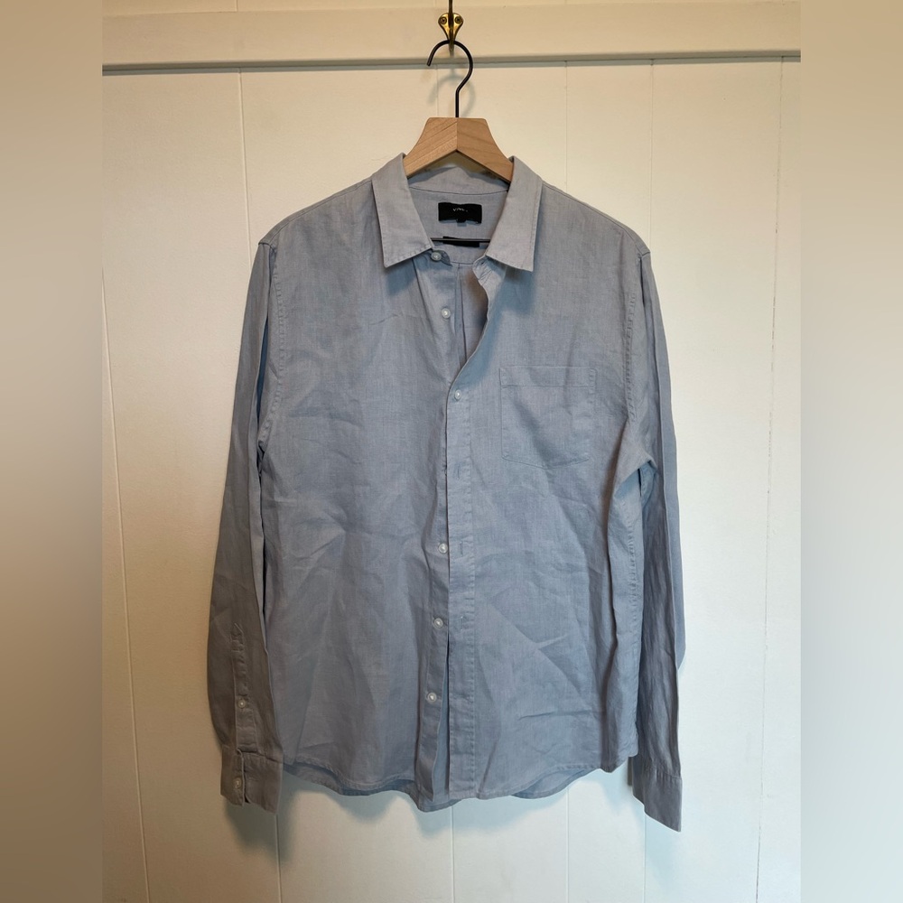 Vince Men’s 100% linen, long sleeve shirt, Glacier.